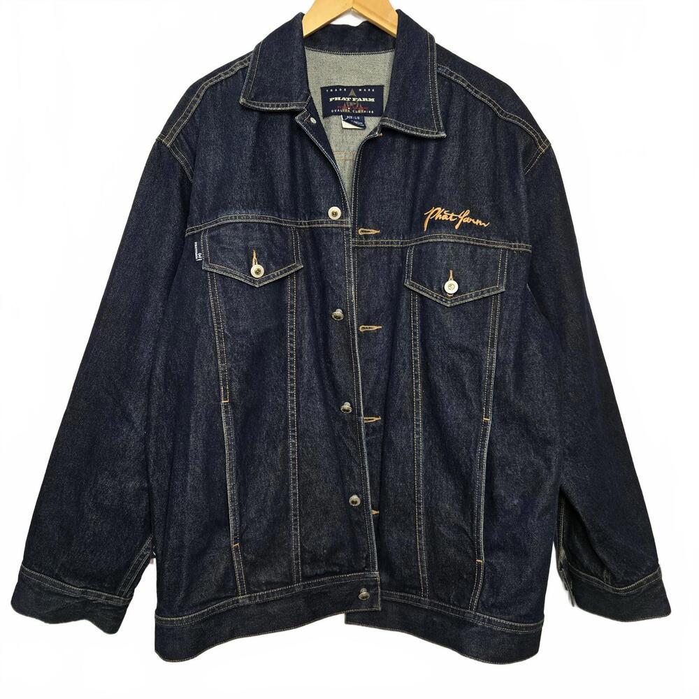 Phat Farm Denim Jacket Men's Large Vintage Y2K Dark Wash Cotton Street Casual
